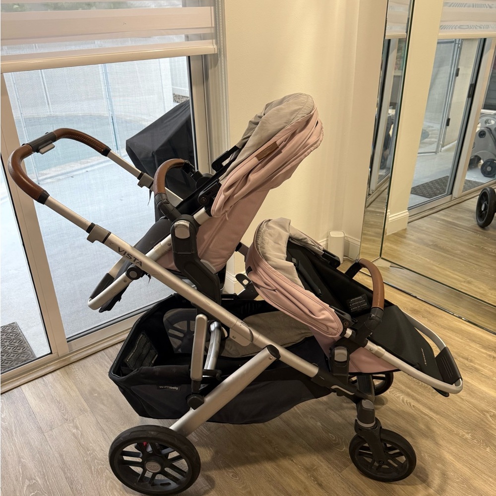 Uppababy Vista Double Stroller with Pink Seats